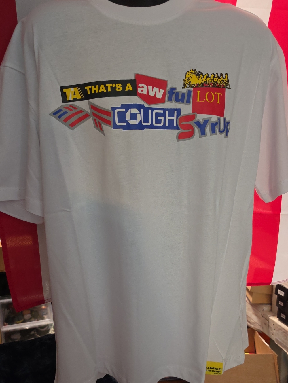 White Short Sleeve Graphic Tee - That's A Awful Lot Cough Syrup